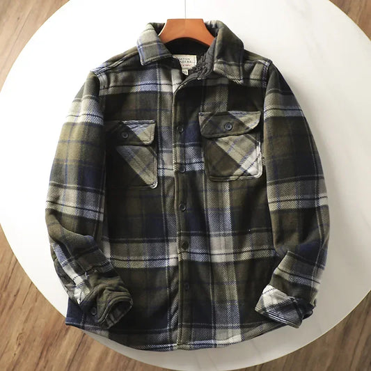 Mens Casual Plaid Shirt Jacket